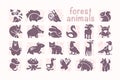 Vector collection of flat cute animal icons isolated on white background. Royalty Free Stock Photo