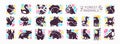 Vector collection of flat cute animal icons isolated on white background. Royalty Free Stock Photo