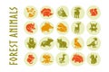 Vector collection of flat cute animal icons isolated on white background. Royalty Free Stock Photo