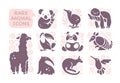 Vector collection of flat cute animal icons isolated on white background. Royalty Free Stock Photo