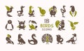 Vector collection of flat cute bird icons isolated on white background. Royalty Free Stock Photo