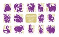 Vector collection of flat domestic cute animal icons isolated on white background. Royalty Free Stock Photo