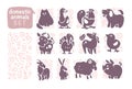 Vector collection of flat domestic cute animal icons isolated on white background. Royalty Free Stock Photo