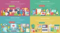 Vector collection of flat education design concepts set. Back to school horizontal concept with school icons items. Royalty Free Stock Photo