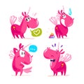 Vector collection of flat funny unicorns isolated on white background.