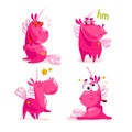 Vector collection of flat funny unicorns isolated on white background.