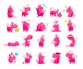 Vector collection of flat funny unicorns isolated on white background.