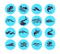 Vector collection of flat water wave icons isolated on white background. Royalty Free Stock Photo