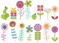 Vector Collection of Funky Retro Stylized Flowers Royalty Free Stock Photo