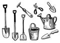 Set of hand drawn garden tools isolated on a white background Royalty Free Stock Photo