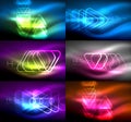 Vector collection of glowing neon shapes in dark abstract backgrounds Royalty Free Stock Photo