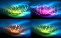 Vector collection of glowing neon shapes in dark abstract backgrounds Royalty Free Stock Photo