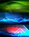 Vector collection of glowing neon shapes in dark abstract backgrounds Royalty Free Stock Photo