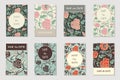 Vector collection of 8 greeting, invitation cards or flyers. Floral chinese hand drawn antique background in vintage style Royalty Free Stock Photo