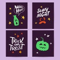 Vector collection of Halloween flat celebration cards, flayers with funny animals, traditional halloween elements and spooky party Royalty Free Stock Photo