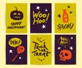 Vector collection of Halloween flat celebration cards, flayers with funny animals Royalty Free Stock Photo