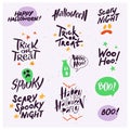 Vector collection of Halloween flat celebration quotes, lettering, phrases and traditional halloween elements spooky party symbols Royalty Free Stock Photo