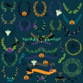 Vector Collection of Halloween Florals, Laurels and Wreaths Royalty Free Stock Photo