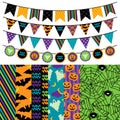 Vector Collection of Halloween Themed Bunting and Seamless Tileable Backgrounds