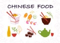 Vector collection of hand drawn Chinese food items isolated on white background. Royalty Free Stock Photo