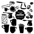 Vector collection of hand drawn coffee brand design elements.