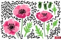 Vector collection of hand drawn plants. Botanical set of colorful doodle style flowers, leaves and branches. Pink anemon Royalty Free Stock Photo