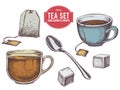 Vector collection of hand drawn tea stuff