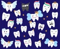 Vector Collection of Happy Teeth and Tooth Fairies Royalty Free Stock Photo