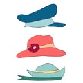 Vector collection of hats for men, women and children icons set Royalty Free Stock Photo