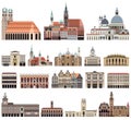 Vector collection of high detailed isolated city halls, landmarks, cathedrals, temples, churches, palaces Royalty Free Stock Photo