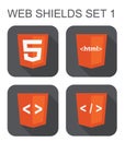 Vector collection of html web development shield signs: html5, t Royalty Free Stock Photo