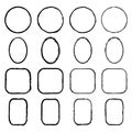 Vector collection of ink-drawn round, oval, square, rectangular grunge frames