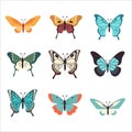 Vector collection of insects on white background. Multicolored butterflies of different species Royalty Free Stock Photo