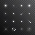 Vector collection of light effects, star bursts and flares isolated on dark background Royalty Free Stock Photo