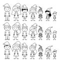 Vector Collection of Line Art Christmas or Holiday Themed Stick Figures