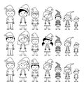 Vector Collection of Line Art Christmas or Holiday Themed Stick Figures