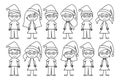 Vector Collection of Line Art Christmas or Holiday Themed Stick Figures