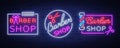 Vector collection logos neon sign barber shop for your design. For a label, a sign, a sign or an advertisement. Hipster