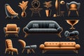 Vector collection modern luxury furniture icon set for home vector illustration.