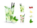 Vector collection of Mojito cocktails with ingredients isolated Royalty Free Stock Photo