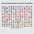 Vector collection of 108 national circular flags with detailed emblems of the world