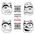 Vector collection with Native American ritual mask isolated on white background. Tlingit ethnic sacred mask.