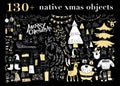 Vector collection of native christmas design elements isolated on black background. Royalty Free Stock Photo