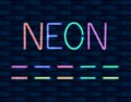 VECTOR collection of Neon Brishes, different color, Neon Lamps on brick wall.