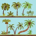 Vector collection of palm trees, cartooning flat style. Palm tree set in summer tropical colors. Green palms isolated on