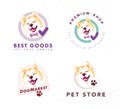 Vector collection of pet shop & store logo insignia with artistic hand drawn watercolor akita dog