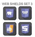 vector collection of php web development shield signs: php elephant, php administrator boat, dollar sign. isolated icons on white Royalty Free Stock Photo