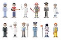 Vector collection of pixel art personages of different professions