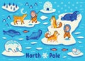Vector collection of polar animals, eskimos and yurt