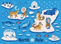 Vector collection of polar animals, eskimos and yurt
